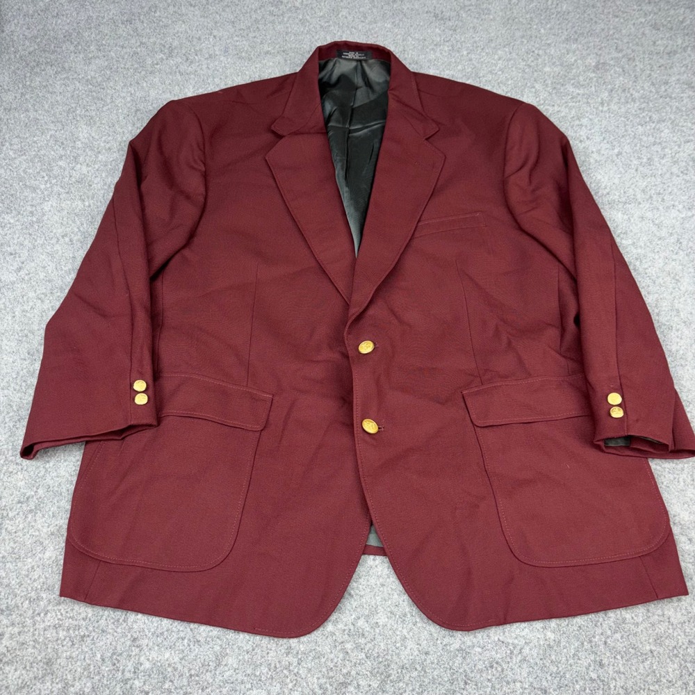 Stafford Blazer Jacket Mens 52R Burgundy Gold Crest Button Formal Sport Coat